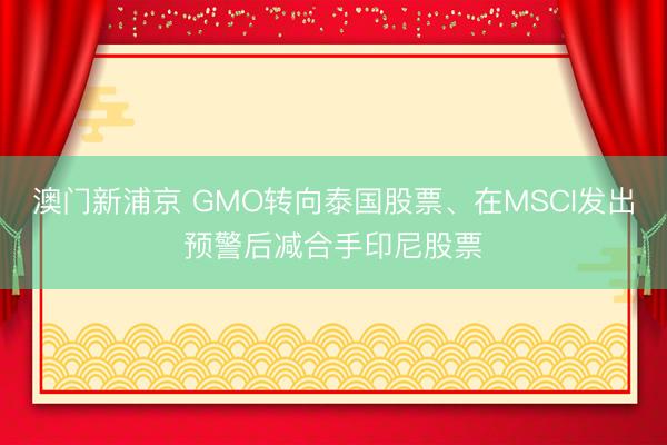 澳門新浦京 GMO轉向泰國股票、在MSCI發出預警后減合手印尼股票